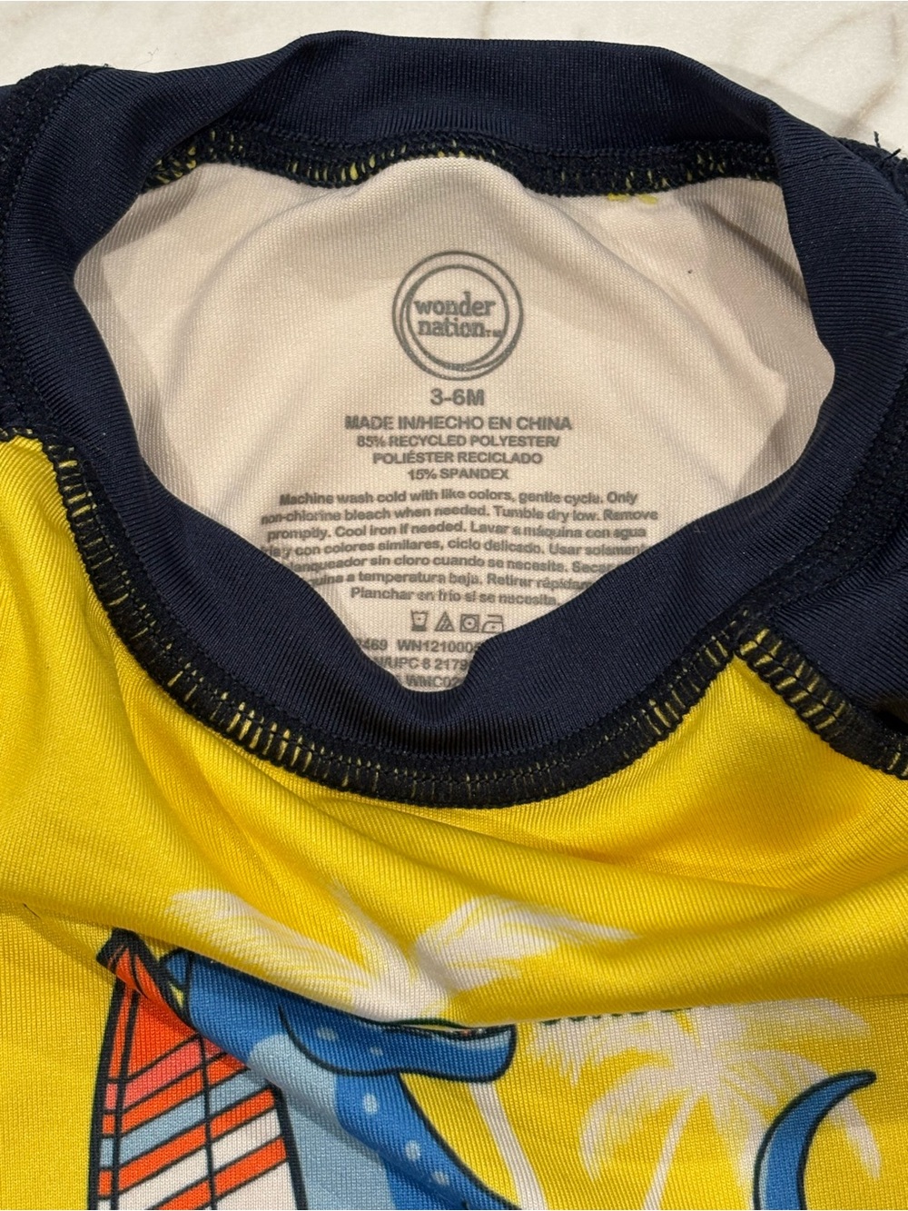 Wonder Nation Long Sleeve Dinosaur Swim Set with Light Blue Sun Hat- 3-6m - Picture 8 of 11